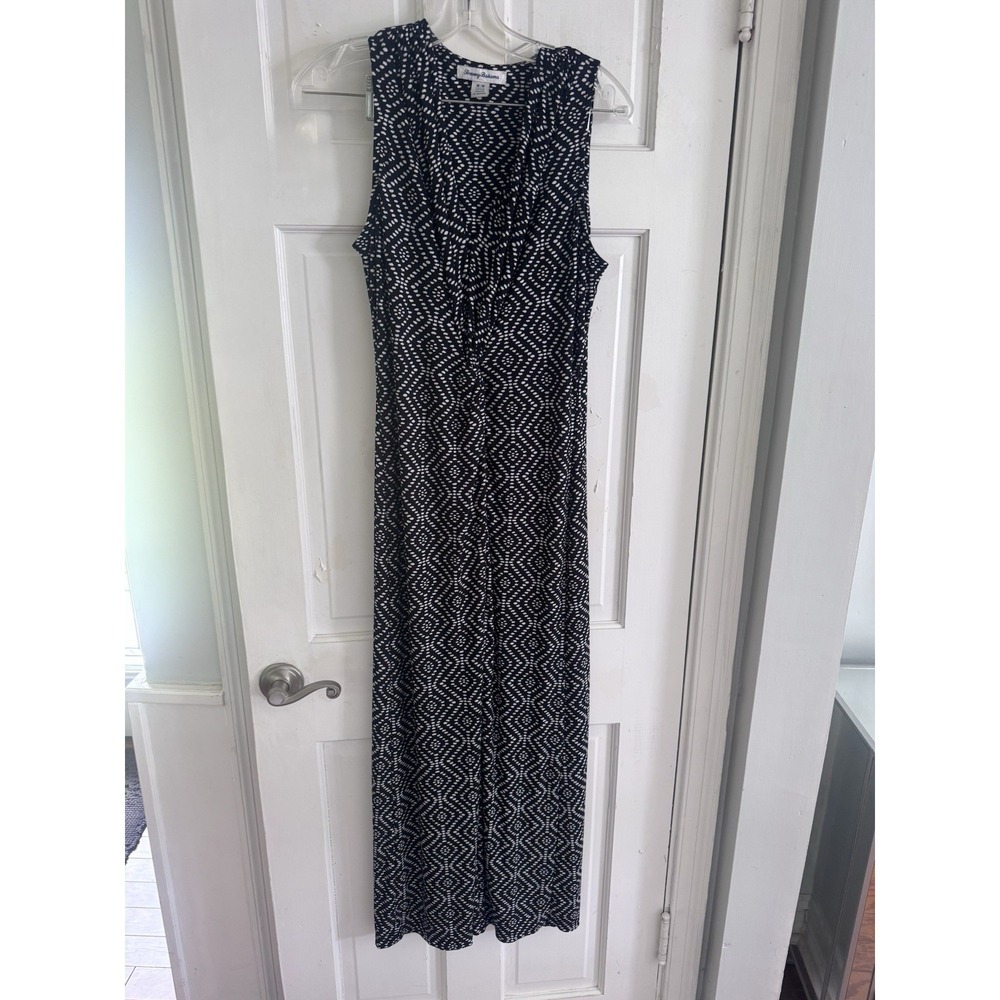 Tommy‎ Bahama Maxi Dress Womens Medium Black White Geometric Coastal Chic